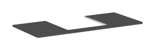 Helle, rechteckige Konsolenplatte von Hansgrohe mit mittigem Ausschnitt, geeignet für einen Aufsatzwaschtisch. Flächen in Diamantgrau Matt.